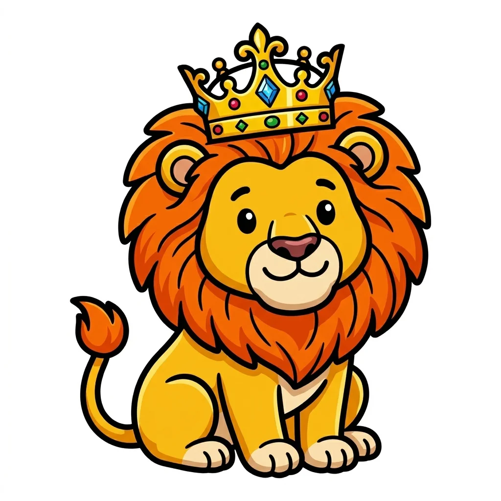 Lion Wearing Crown Coloring Page for kids printable