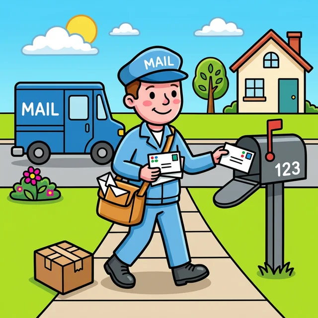 Mail carrier delivering letters coloring page