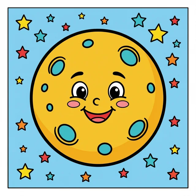 Smiling moon with craters coloring page for kids