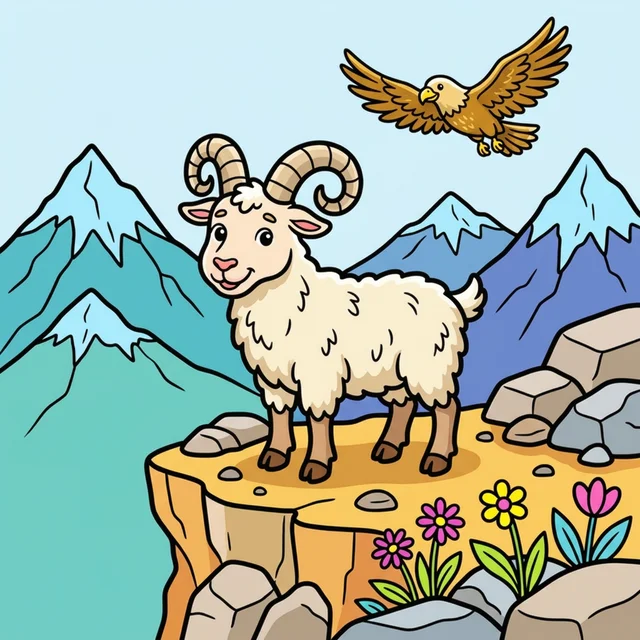 Mountain goat on rocky cliff coloring page