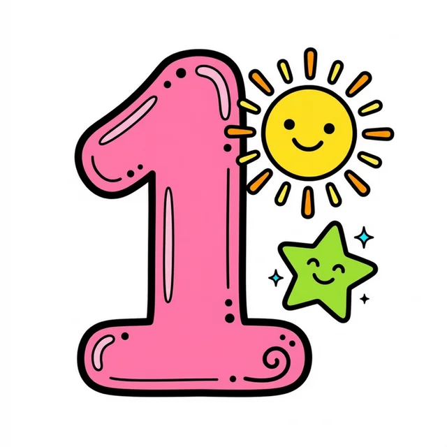 Number 1 with a sun and star coloring page.