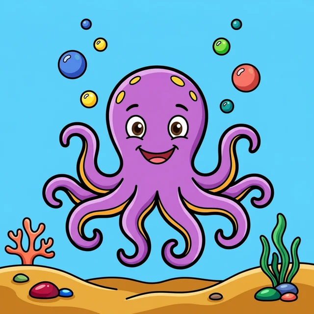 Octopus underwater coloring page for kids