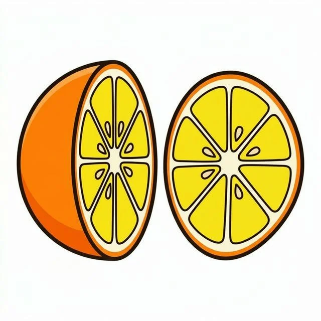 Orange sliced in half coloring page for kids