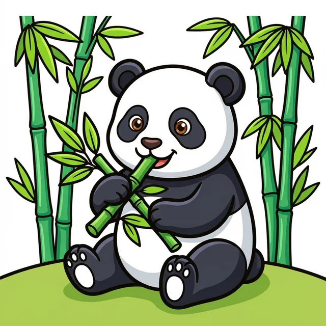Panda eating bamboo coloring page for kids