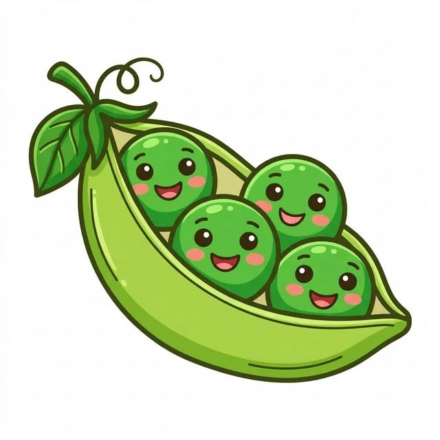 Smiling peas popping out of pod coloring page for kids — free printable