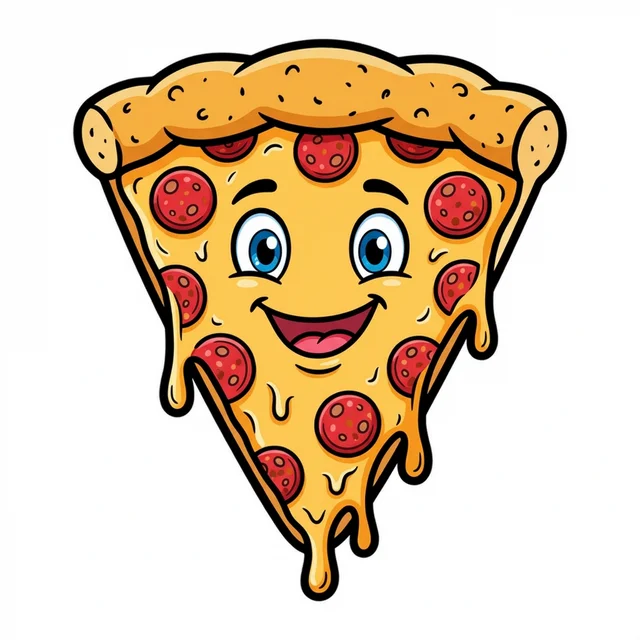 Cute smiling pizza slice with pepperoni coloring page for kids