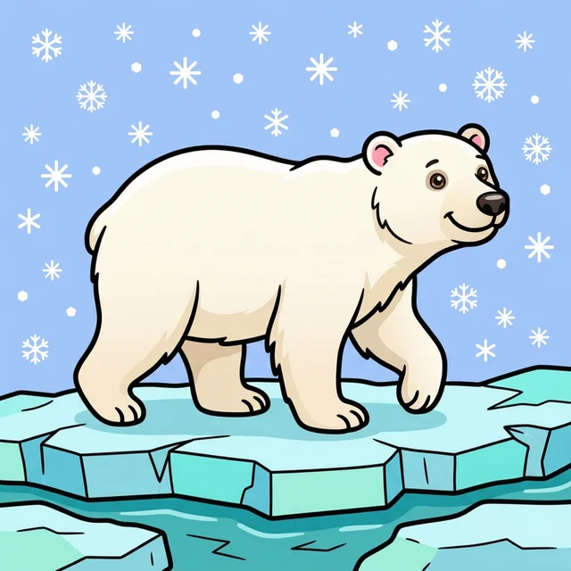 Cute polar bear walking on ice coloring page for kids