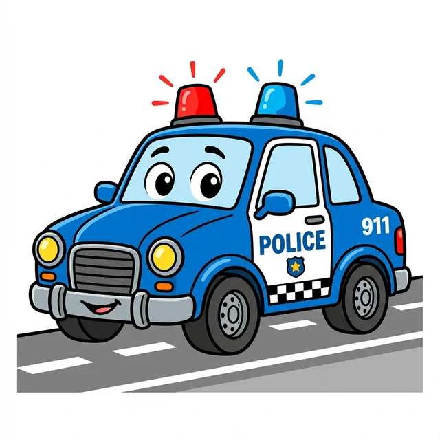 A cartoon police car with sirens on top coloring page.