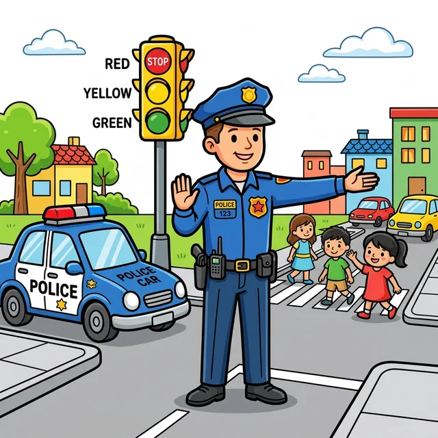 Police officer directing traffic coloring page