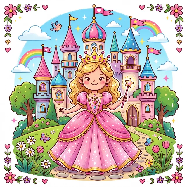 Princess castle coloring page for kids