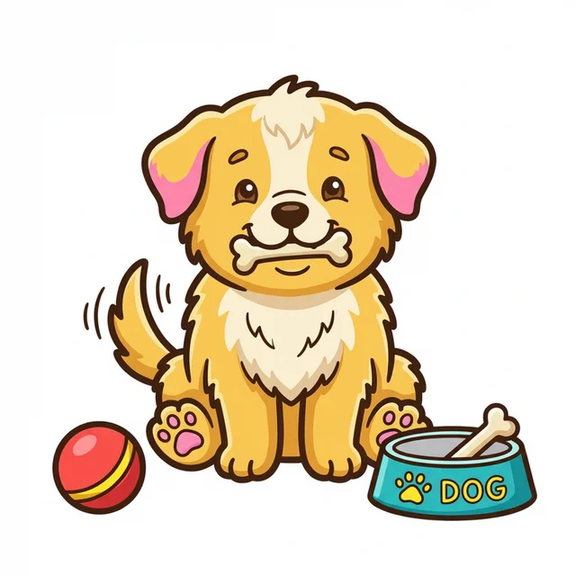 Cute puppy dog with bone coloring page