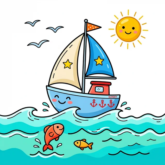 Sailboat on ocean coloring page for kids