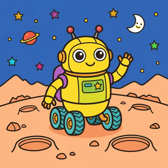 Space robot explorer coloring page for kids