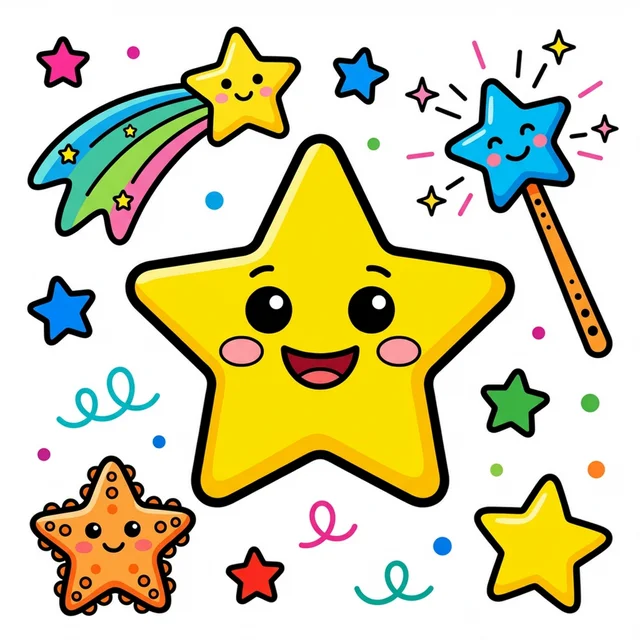 Star shape with magic wand and starfish coloring page.