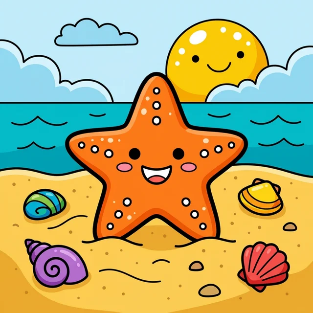 Starfish on beach coloring page for kids