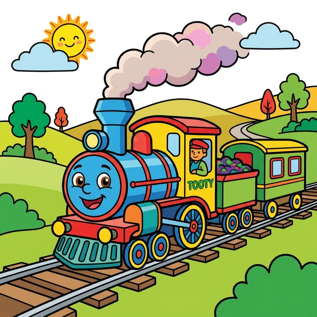 Steam train coloring page for kids