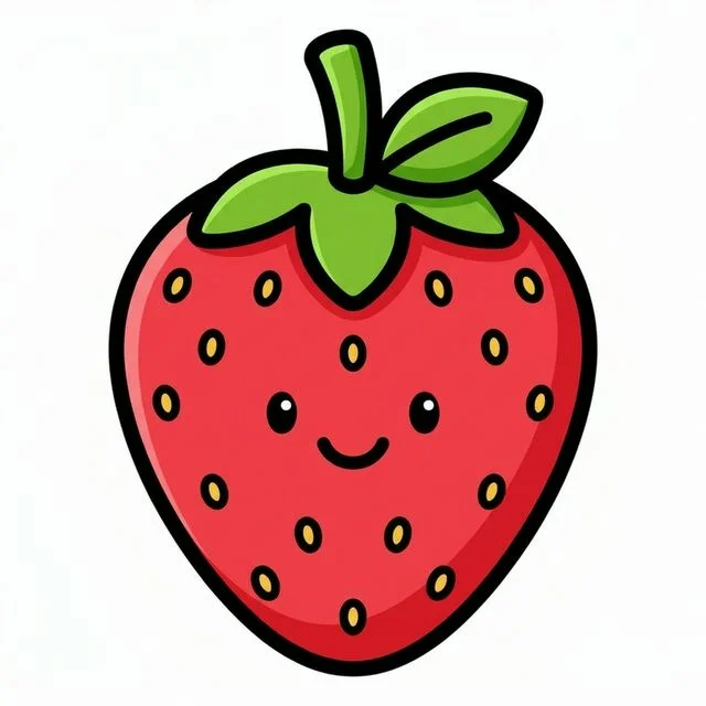 Strawberry with a tiny leaf coloring page for kids