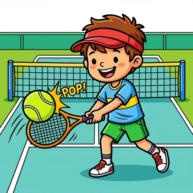 Kid playing tennis on court coloring page