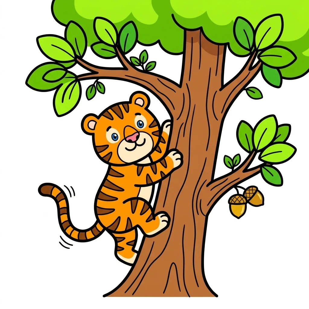 Tiger Climbing Tree Coloring Page for kids — free printable