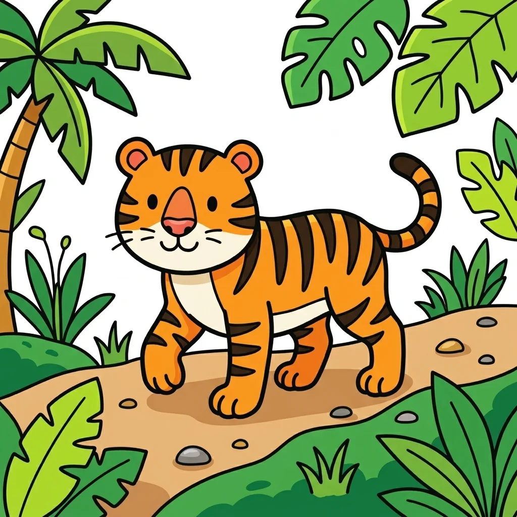 Tiger Hunting Coloring Page for kids — free printable