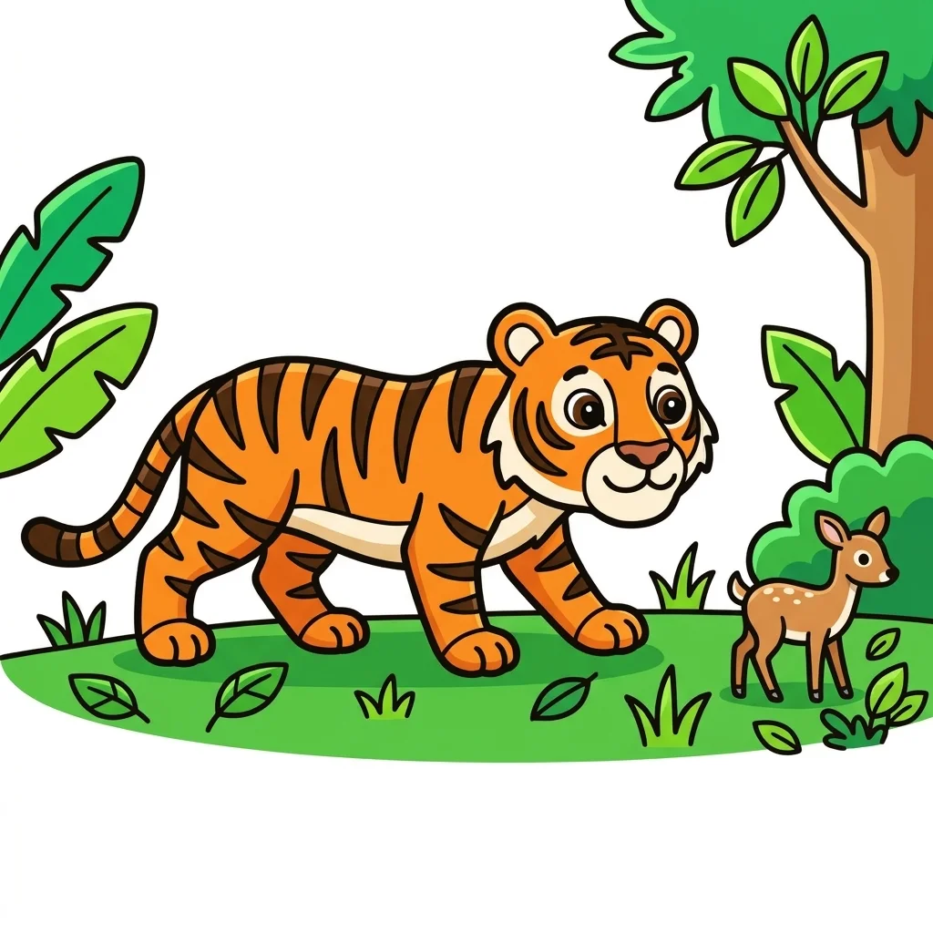 Tiger Stalking Prey Coloring Page for kids — free printable