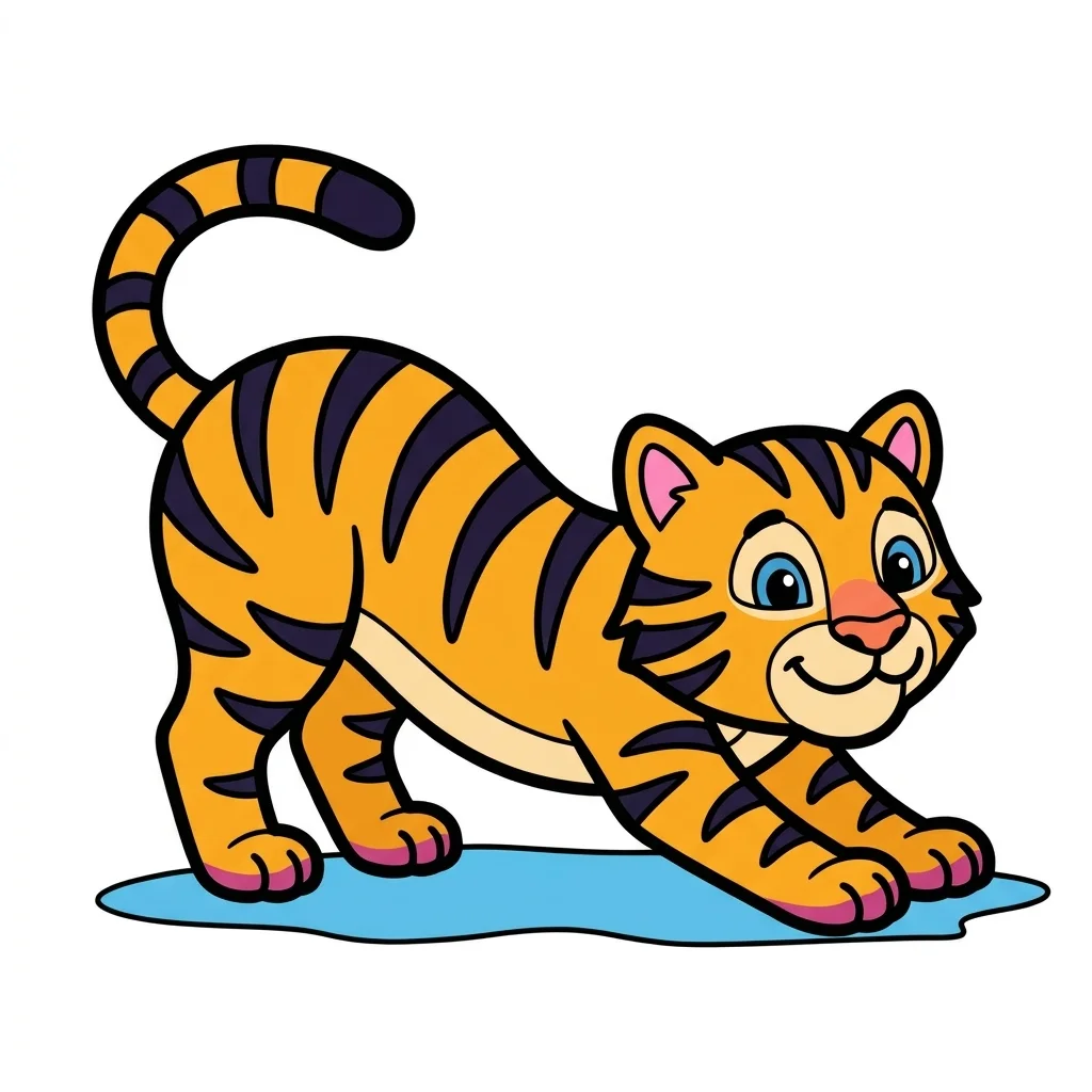 Tiger Stretching Coloring Page for kids — free printable