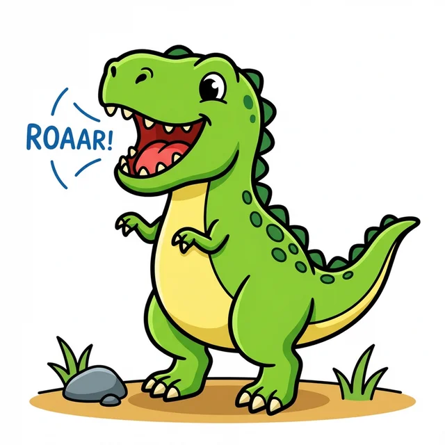 T-Rex dinosaur roaring coloring page for kids