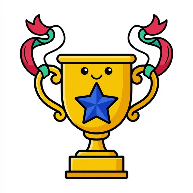 A shiny trophy cup with a star and ribbons coloring page.