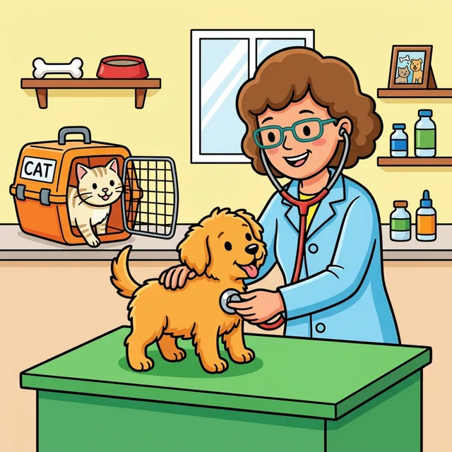 Veterinarian examining puppy coloring page