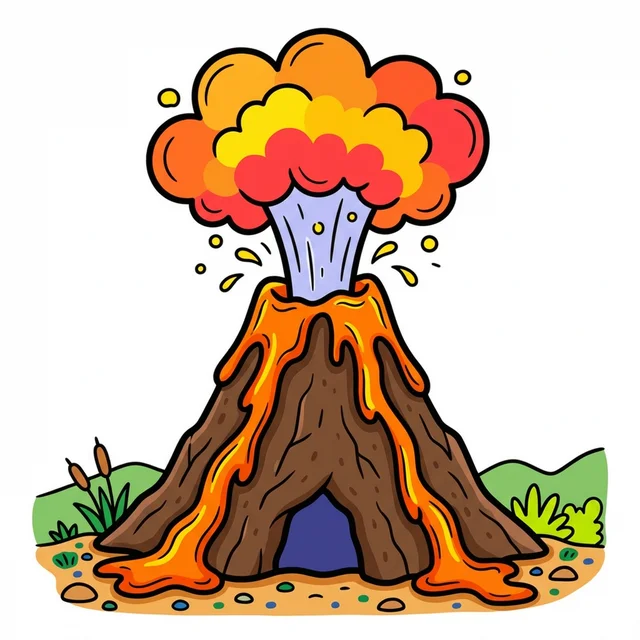A volcano erupting with lava and smoke coloring page.