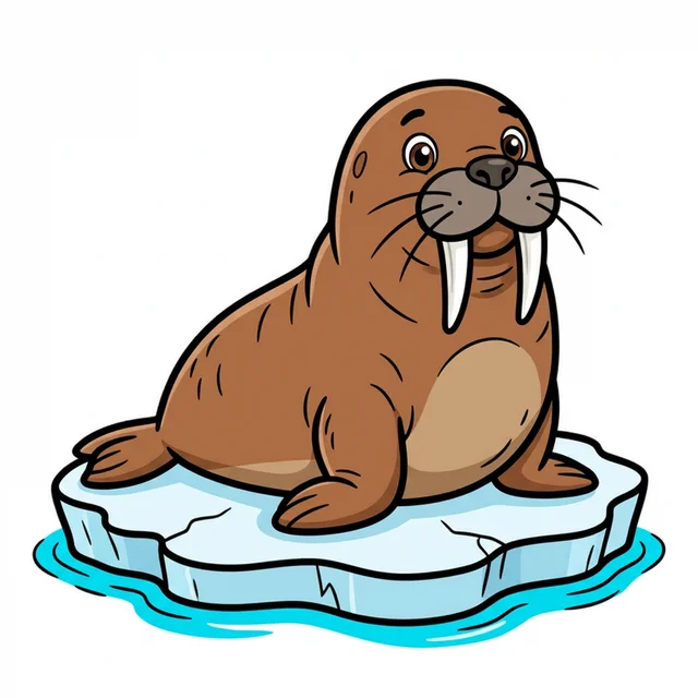 Cute walrus sitting on ice floe coloring page for kids