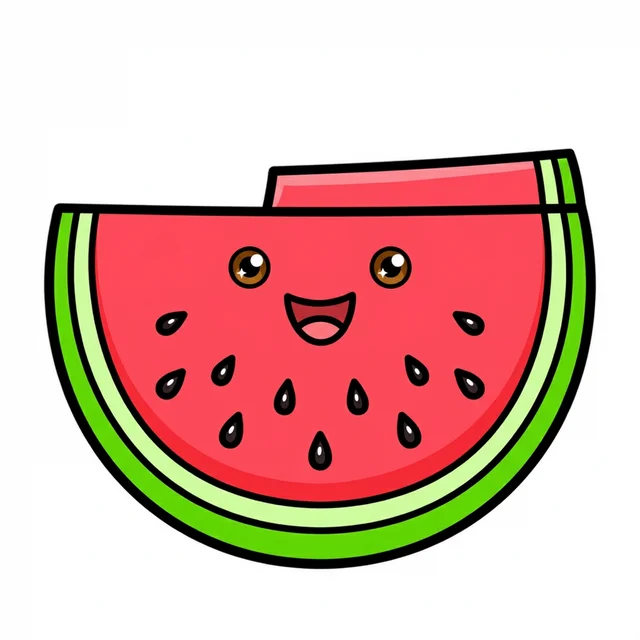 Cute smiling watermelon slice coloring page for kids