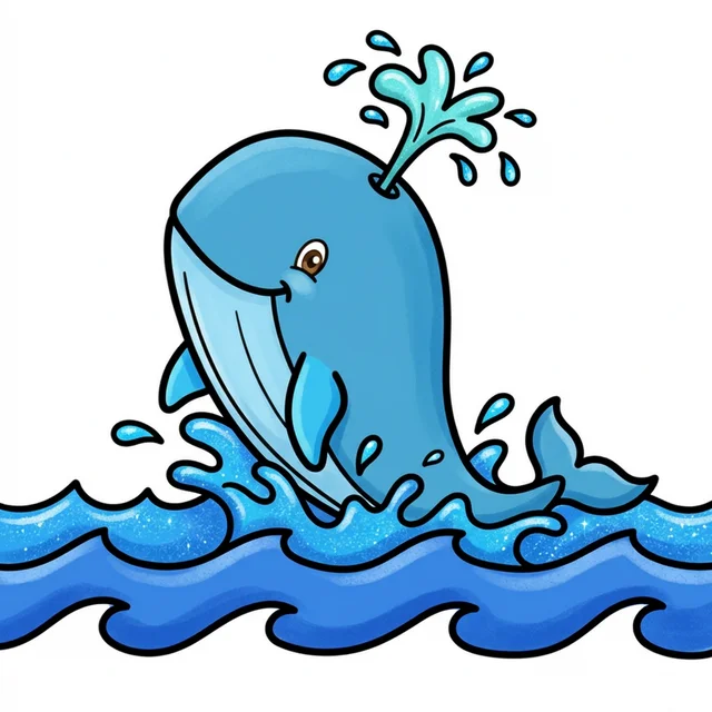 Whale breaching out of ocean coloring page for kids