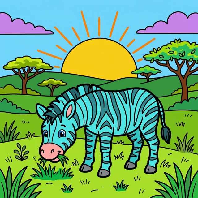 A zebra grazing on African grassland coloring page.