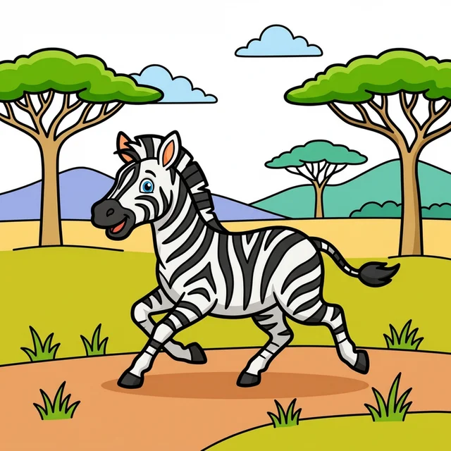 Zebra running in African savanna coloring page for kids
