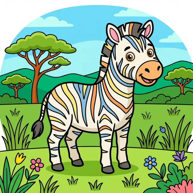 Zebra on savanna coloring page for kids