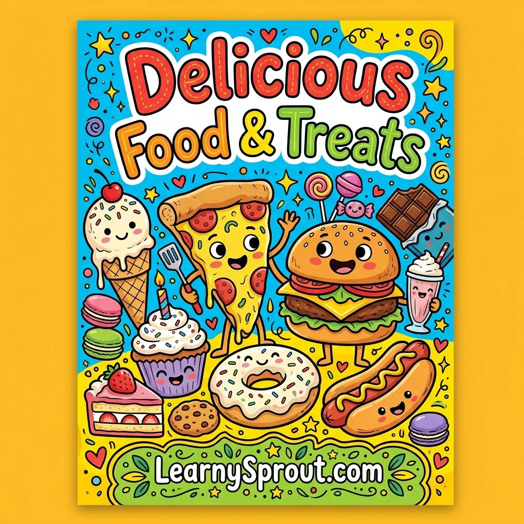 Delicious Food & Treats Coloring Book Cover - Free Printable