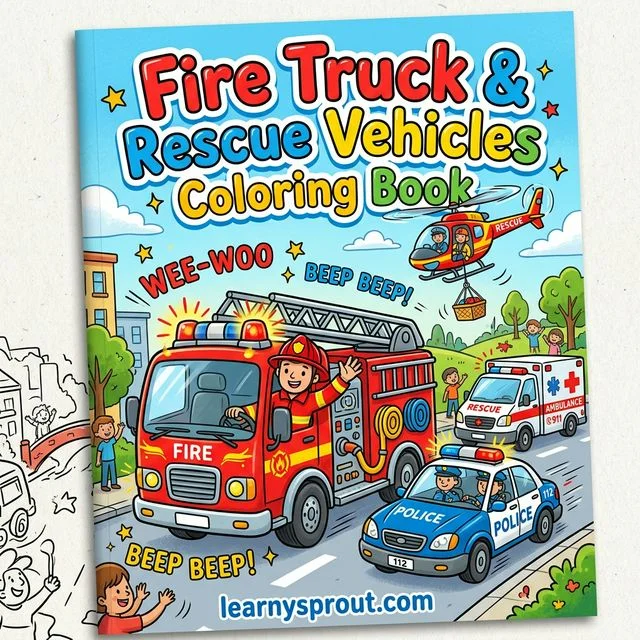 Fire Truck & Rescue Vehicles Coloring Book — Emergency Heroes — Free Printable Coloring Book for Kids