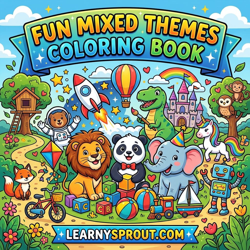 Fun Mixed Themes Coloring Book Cover