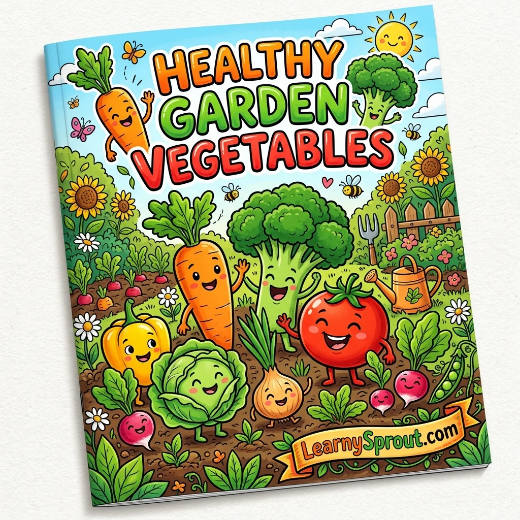 Healthy Vegetables & Garden Coloring Book Cover - Free Printable
