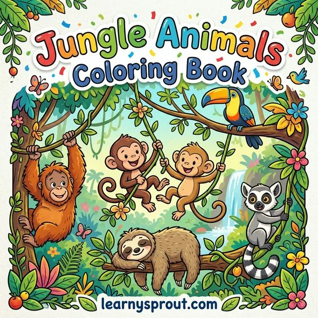 Jungle Animals Coloring Book — Monkeys, Sloths & Tropical Wildlife — Free Printable Coloring Book for Kids