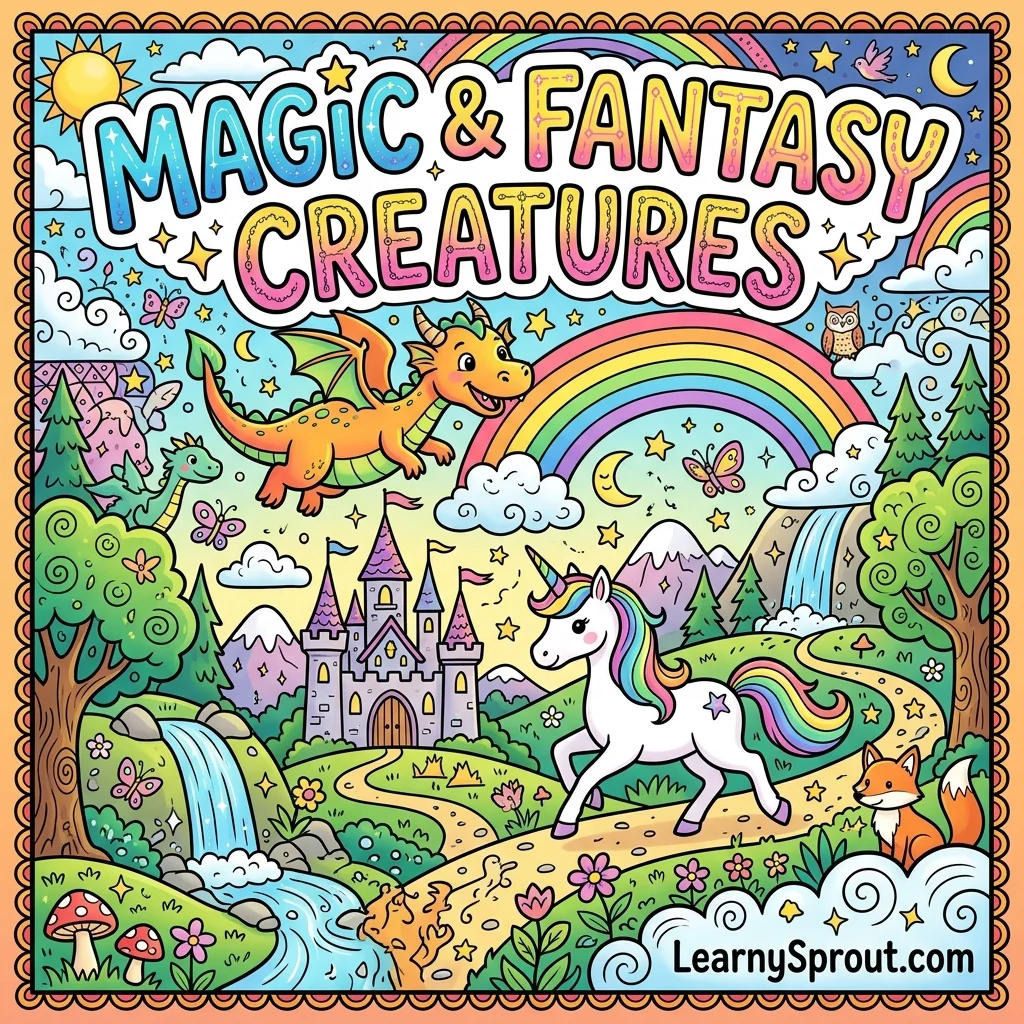 Magic, Myth & Fantasy Creatures Coloring Book Cover - Free Printable