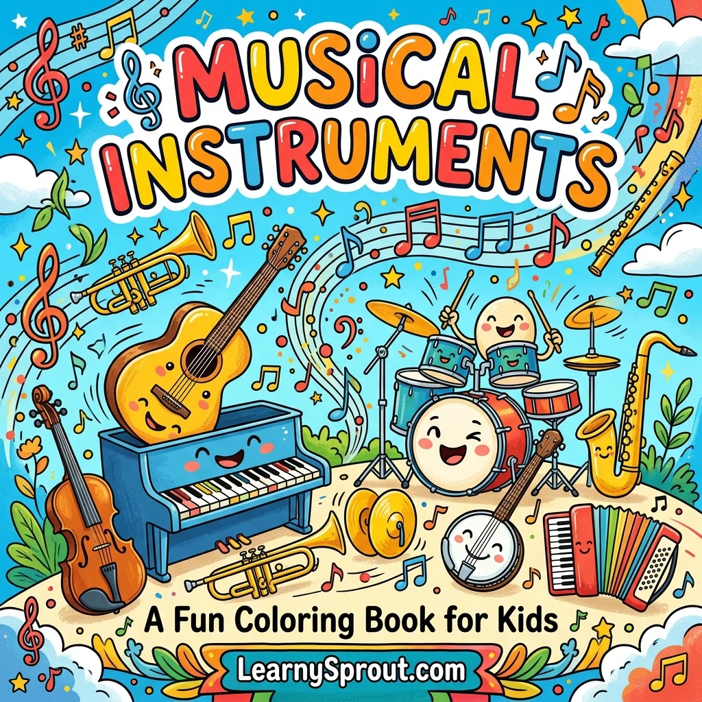 Making Music: Instruments Coloring Book Cover - Free Printable
