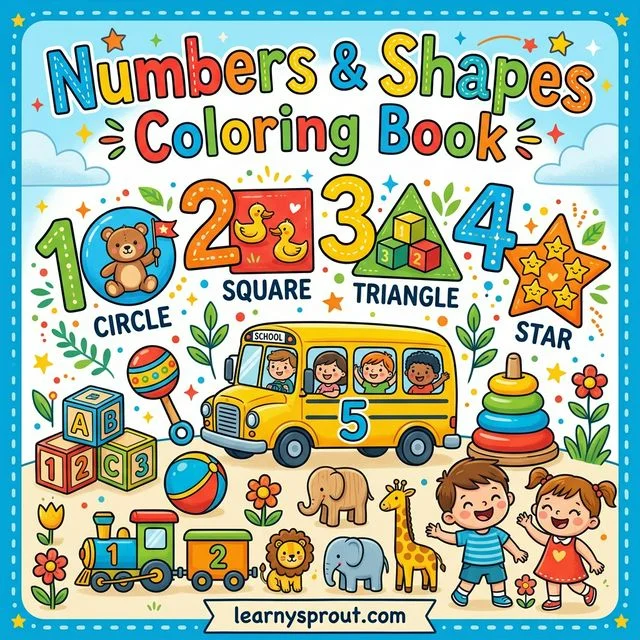 Numbers & Shapes Coloring Book — Early Learning Fun — Free Printable Coloring Book for Kids