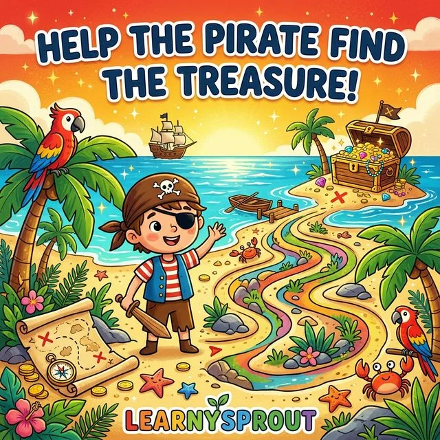 Help the Pirate Find the Treasure! — Maze Worksheet