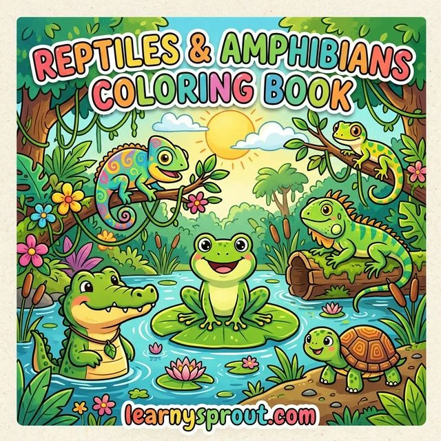 Reptiles & Amphibians Coloring Book — Crocodiles, Frogs & Lizards — Free Printable Coloring Book for Kids