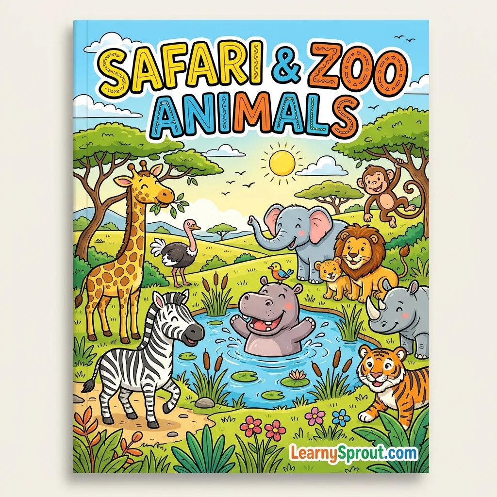 Safari & Zoo Animals Coloring Book Cover - Free Printable