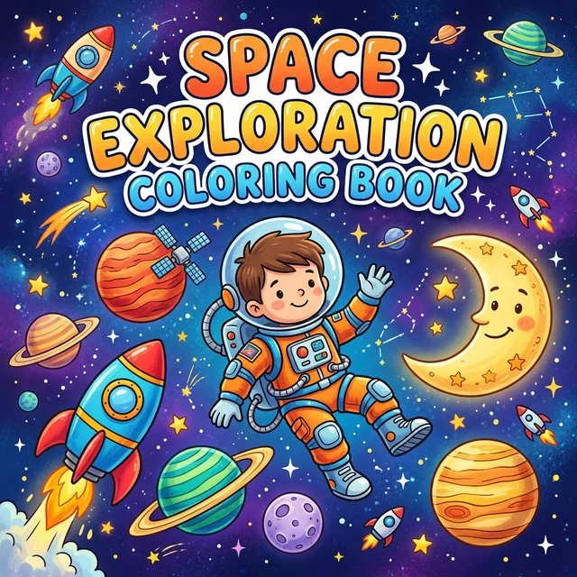 Space Exploration Coloring Book Cover — Free Printable for Kids