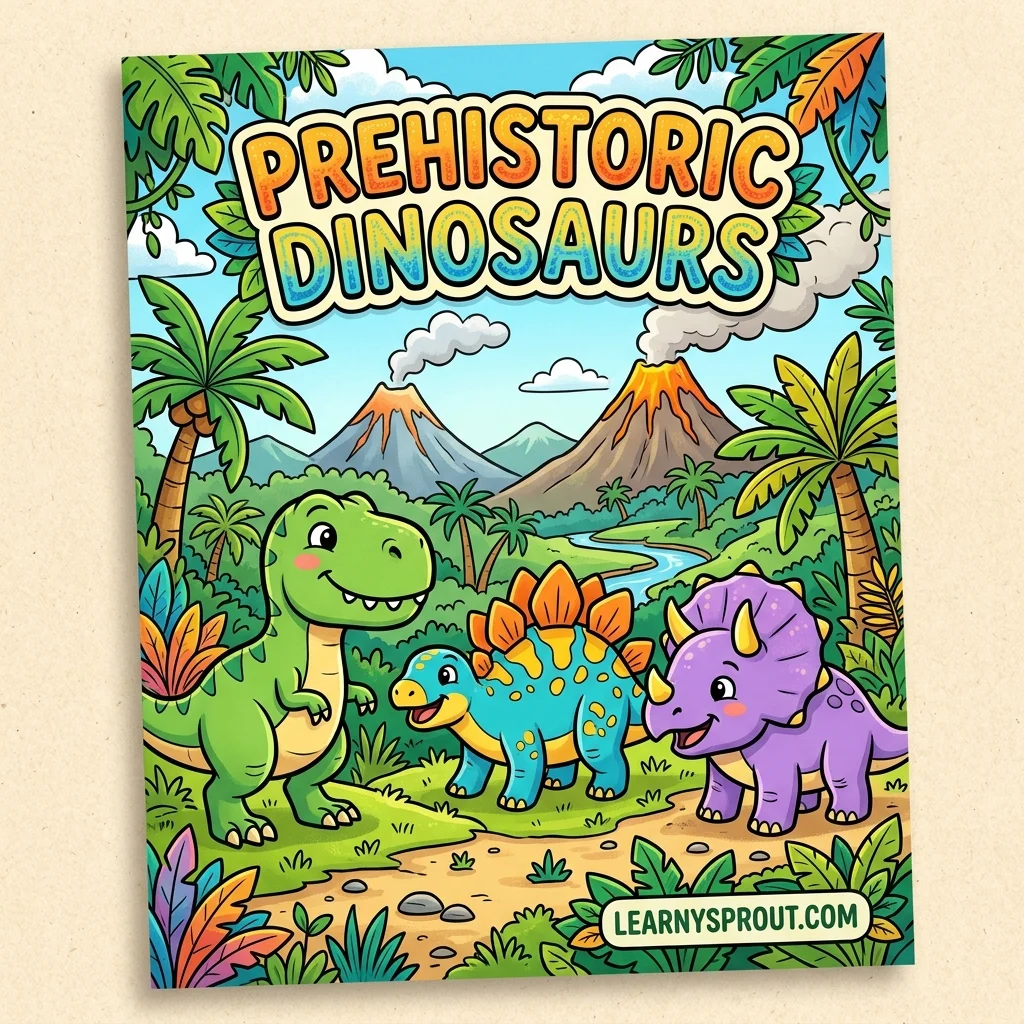T-Rex & Prehistoric Dinosaurs Coloring Book Cover - Free Printable