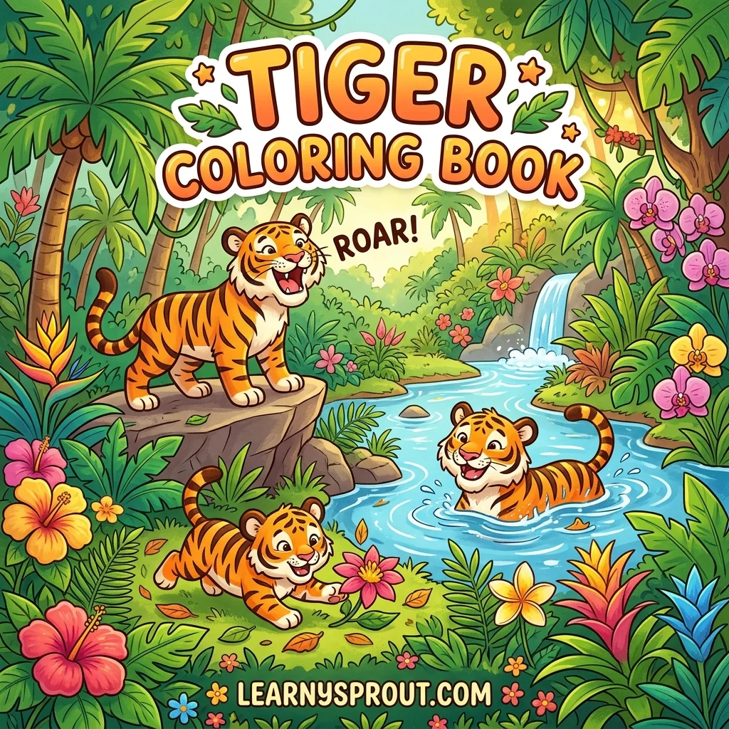 Tiger Coloring Book Cover — Free Printable for Kids